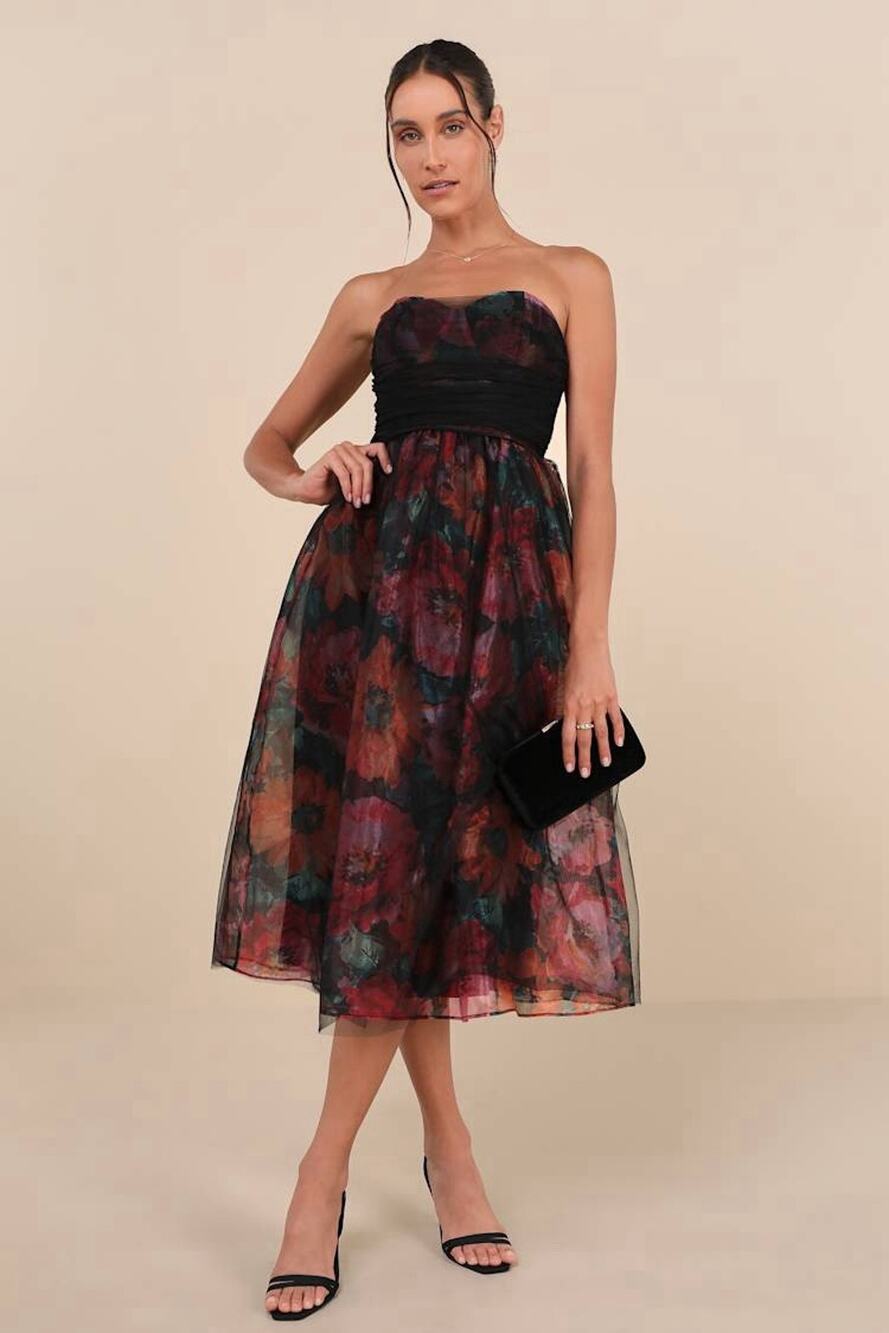 NWT Lulus Splendidly Yours Floral Organza Strapless Midi Dress XL